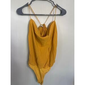 Abercrombie & Fitch Mustard Yellow Cowl Neck Bodysuit | Open Back | Size M
